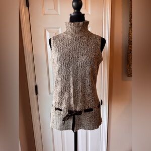 Ann Taylor Petite - Mock Neck Sleeveless Sweater Vest - Cream & Brown - size LP